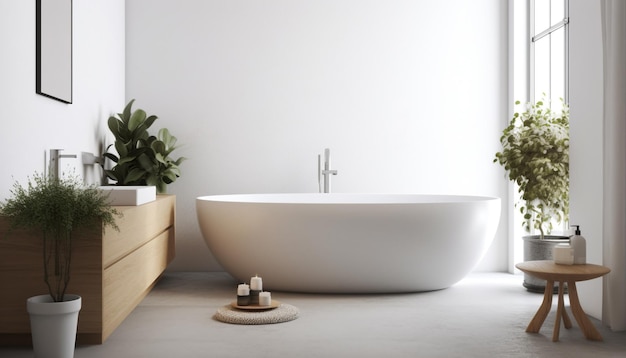 Nowoczesna elegancja w luksusowej domowej łazience z marmurową podłogą wygenerowaną przez AI