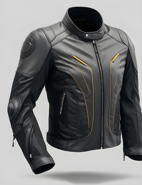 Nowoczesna futurystyczna skórzana kurtka lub koszulka motocyklowa z zamkiem na stałym tle