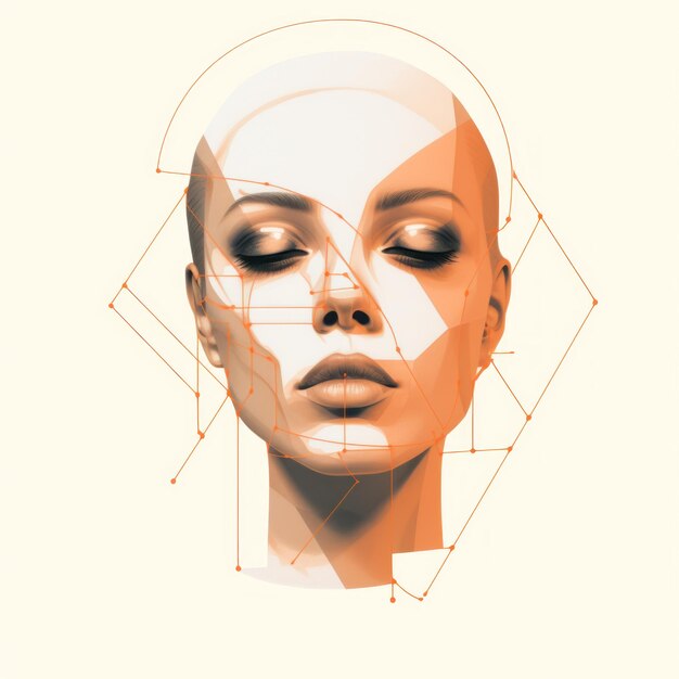 Zdjęcie nowoczesna geometryczna głowa kobiety z robotycznymi motywami