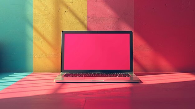 Nowoczesna ilustracja z laptopa pokazująca widok izometryczny na kolorowym tle