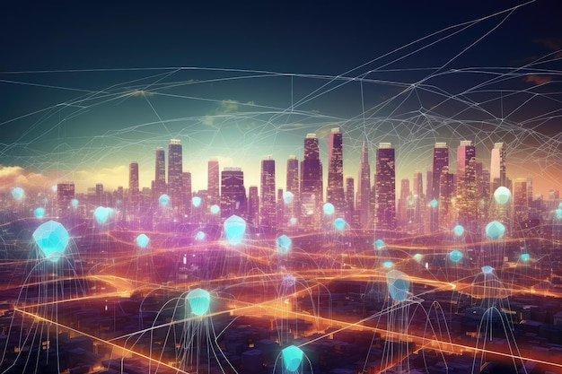 Nowoczesna inteligentna sieć miejska połączona ze sztuczną inteligencją