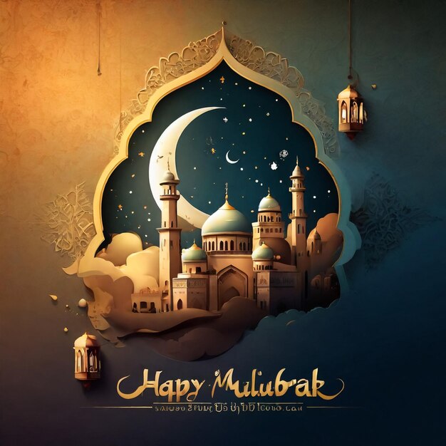 Nowoczesna islamska ilustracja karty Eid Mubarak