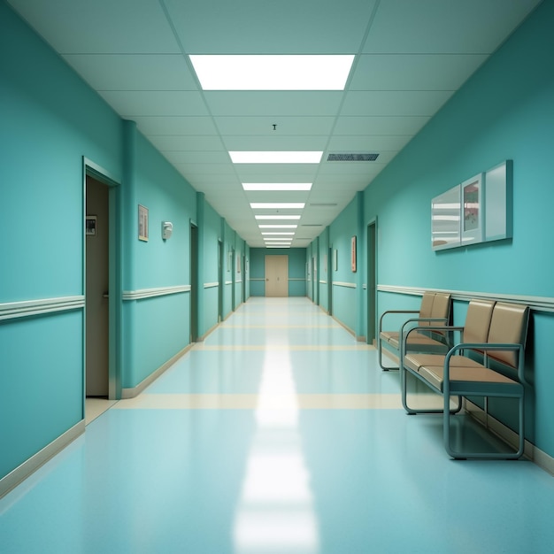 nowoczesna klinika medyczna jasne niewyraźne tło korytarz przestronna nowoczesna placówka medyczna szpital nowy render 3D
