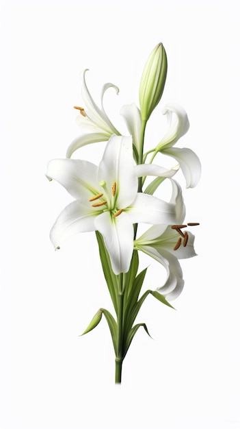 Nowoczesna kolekcja lilii na ostrym białym tle w generatywnej sztucznej inteligencji w stylu akwareli
