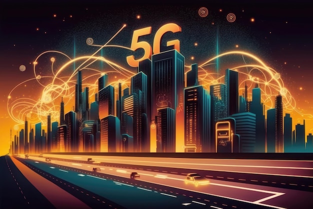 Nowoczesna kreatywna sieć telekomunikacyjna i internetowa łączy się w inteligentnym mieście Koncepcja generacji AI 5G