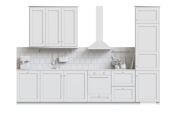 Zdjęcie nowoczesna kuchnia izolowana na białym tle meble domowe ilustracja 3d cg render