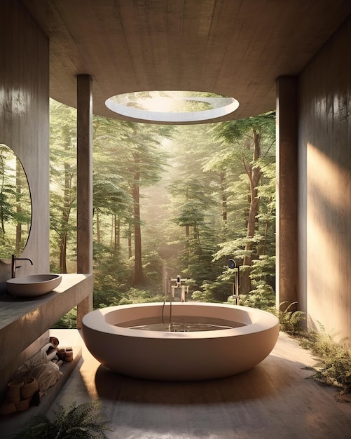 nowoczesna łazienka zatopiona w lesie