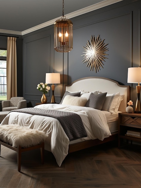 nowoczesna luksusowa przytulna sypialnia Tapeta UHD