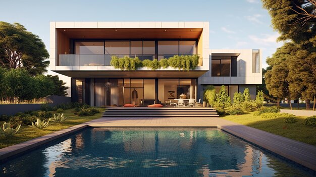 nowoczesna luksusowa willa nieruchomości dom z basenem generowany AI
