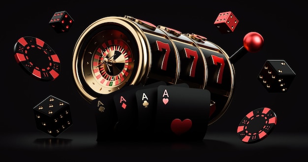 Zdjęcie nowoczesna modna czarno czerwona i złota koncepcja hazardu w tle ilustracja 3d
