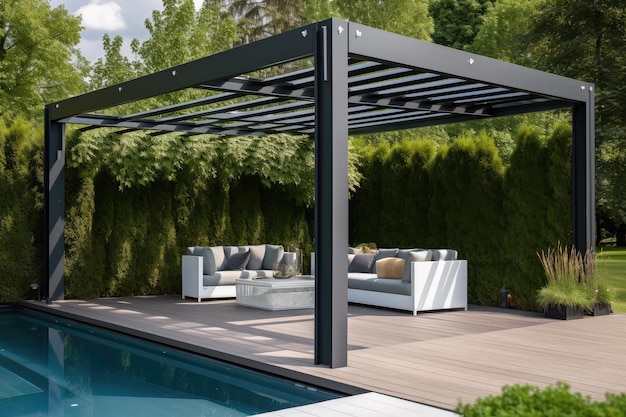 Nowoczesna pergola o eleganckich, czystych liniach i minimalistycznym designie