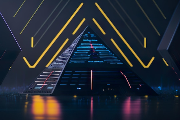 Nowoczesna piramida z światłami w nocy Generatywna sztuczna inteligencja