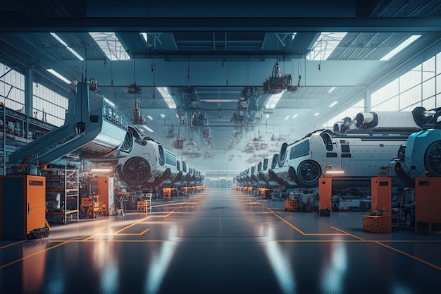 Nowoczesna produkcja samochodów futurystyczna fabryka przyszłości Generative AI