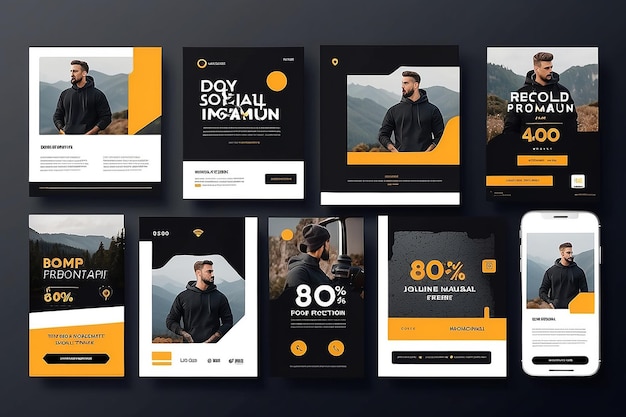 Nowoczesna promocja produktu elegancki aktywny i męski odważny instagram social media post szablon zestaw makiety