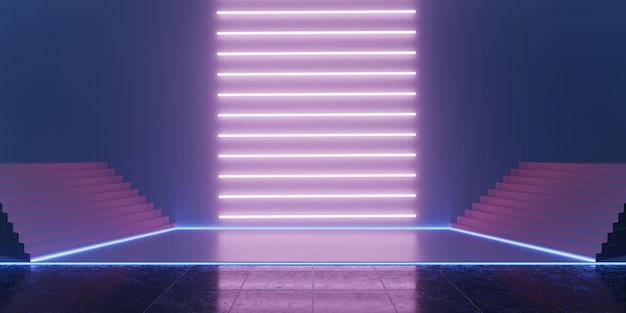 Nowoczesna scena neonowa technologia showroom światła laserowego scena Science fiction 3D ilustracja