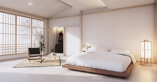 Nowoczesna sypialnia - styl japoński. Renderowanie 3D