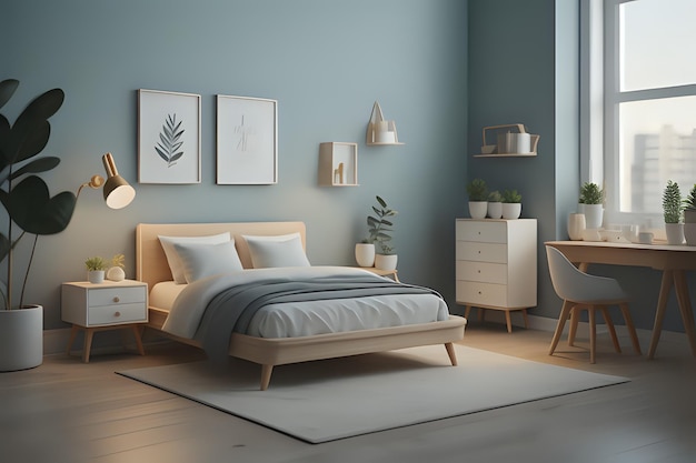 Nowoczesna sypialnia z minimalistycznym wnętrzem
