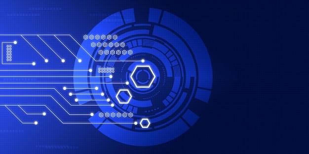 Zdjęcie nowoczesna technologia przyszła ilustracja tła kształt geometryczny i obwód płyty ciemno niebieski