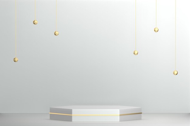 Nowoczesne białe tło i białe podium pokazują geometryczne renderowanie 3D produktu kosmetycznego