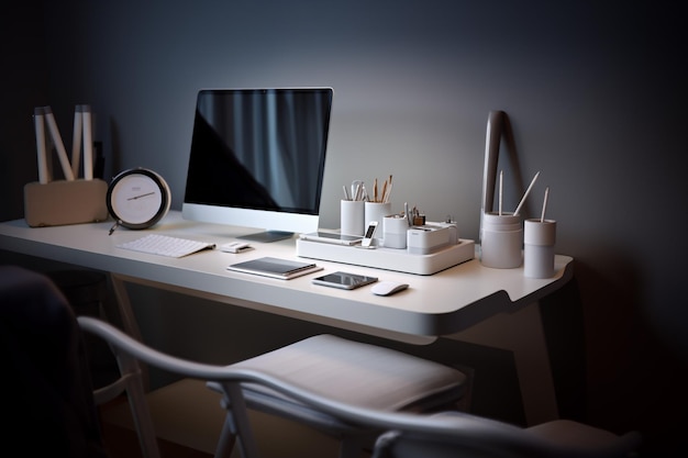 nowoczesne biurko z minimalistyczną białą tapetą hd na biurko