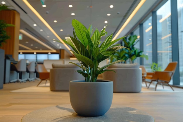 Nowoczesne biuro z roślinami i jasnymi pomieszczeniami do pracy w startupie doskonałe środowisko proste