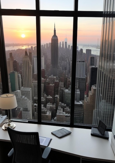 nowoczesne biuro z widokiem na Nowy Jork generowane przez sztuczną inteligencję