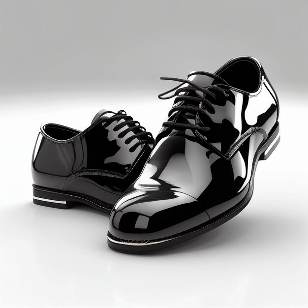 Nowoczesne czarne skórzane buty błyszczące na białym tle Utworzono za pomocą technologii Generative AI