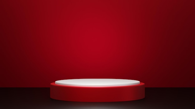 Nowoczesne czerwone okrągłe podium z geometrycznym renderowaniem 3D w tle