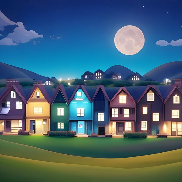 Nowoczesne domy na wzgórzach Piękny krajobraz z kolorowymi domami Pretty Home Hills domy Obrazy