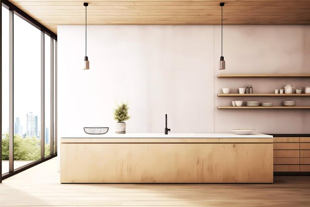 Nowoczesne drewniane wnętrze kuchni Generatywny projekt AI