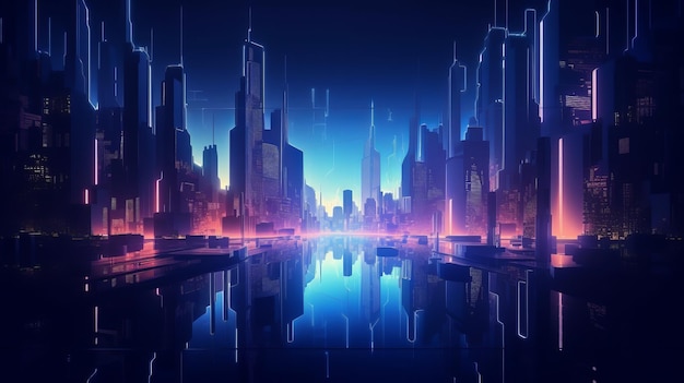 Nowoczesne futurystyczne światła miejskie Ai generatywne