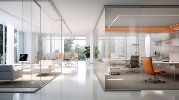 Zdjęcie nowoczesne i eleganckie biuro z przezroczystymi szklanymi ścianami