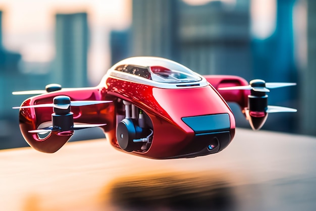 Zdjęcie nowoczesne i futurystyczne technologie dronów latające w mieście
