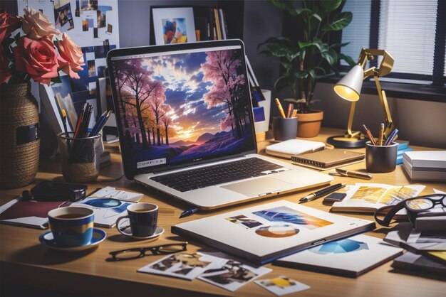 Nowoczesne i wygodne miejsce do pracy w domu są komputery i laptopy na stole