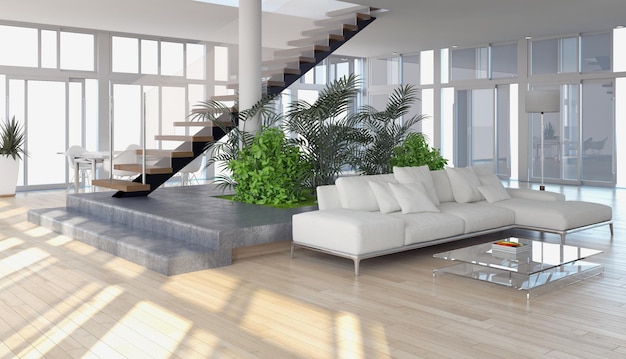 Nowoczesne jasne wnętrza ilustracja renderowania 3D