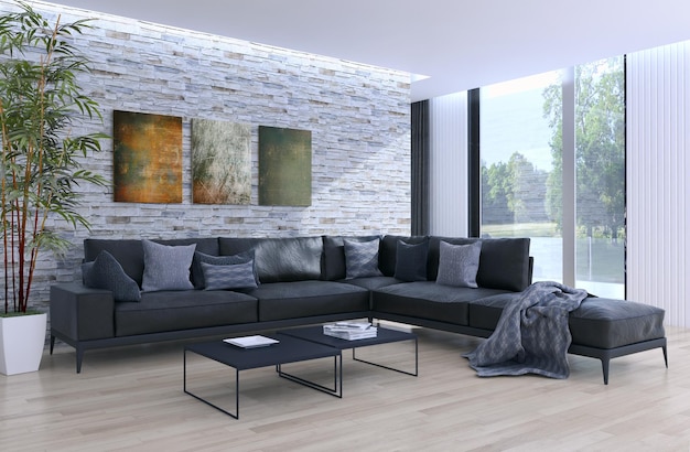 Nowoczesne jasne wnętrza ilustracja renderowania 3D