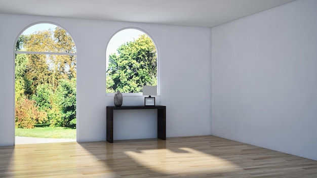 Nowoczesne jasne wnętrza pusty pokój ilustracja renderowania 3D