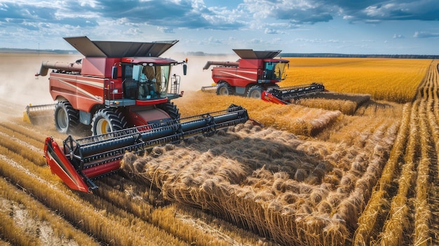 Zdjęcie nowoczesne kombajny są używane na polach rolniczych nowoczesne rolnictwo