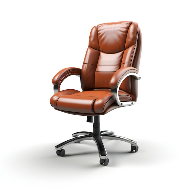 Nowoczesne krzesło biurowe z brązowej skóry izolowane na białym z cieniem