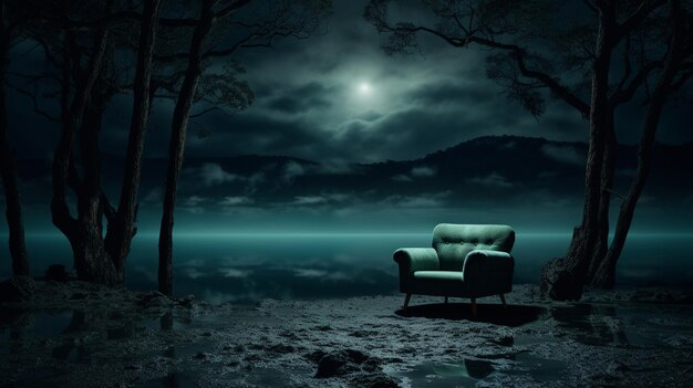 Nowoczesne krzesło w ciszy przyrody w nocy