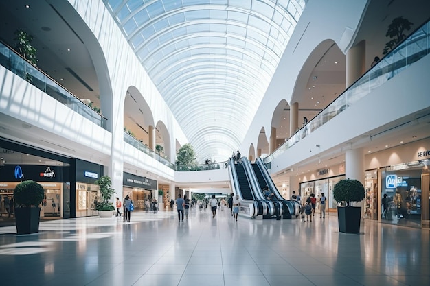 Zdjęcie nowoczesne luksusowe centrum handlowe, sklep towarowy, wnętrze niewyraźne, abstrakcyjne, rozmyte tło z bokeh