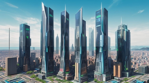 Nowoczesne miasto metaverse cyberpunk futurystyczny świat przyszłości
