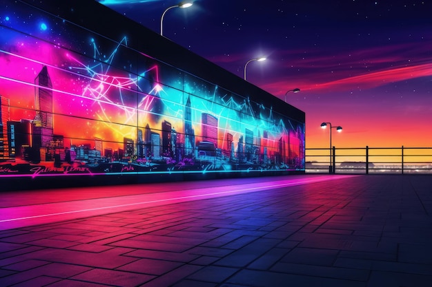 Nowoczesne miasto nocą z kolorowymi graffiti 3D na ilustracji ulicznej Generatywna sztuczna inteligencja