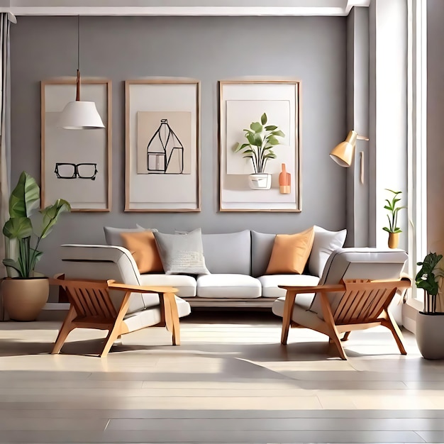 nowoczesne mieszkanie słoneczny salon 3d realistyczne wnętrze wektora ze stolikiem kawowym ai