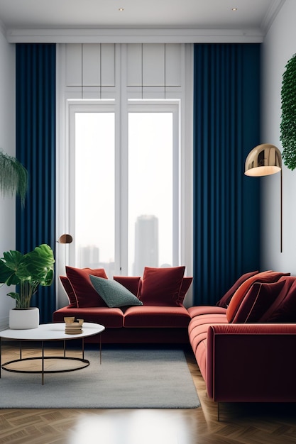 Nowoczesne minimalistyczne wnętrze domu generowane Ai