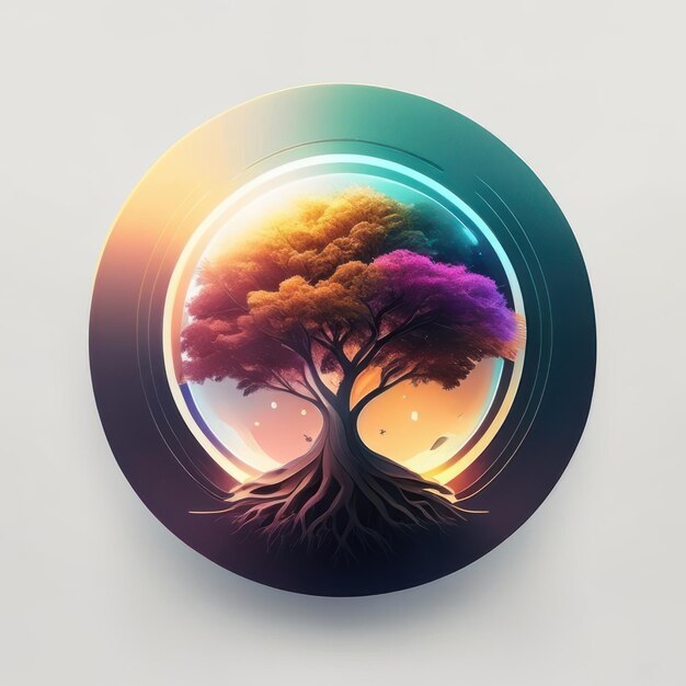 Zdjęcie nowoczesne okrągłe logo z futurystycznym drzewem w delikatnych kolorach generacyjna ai