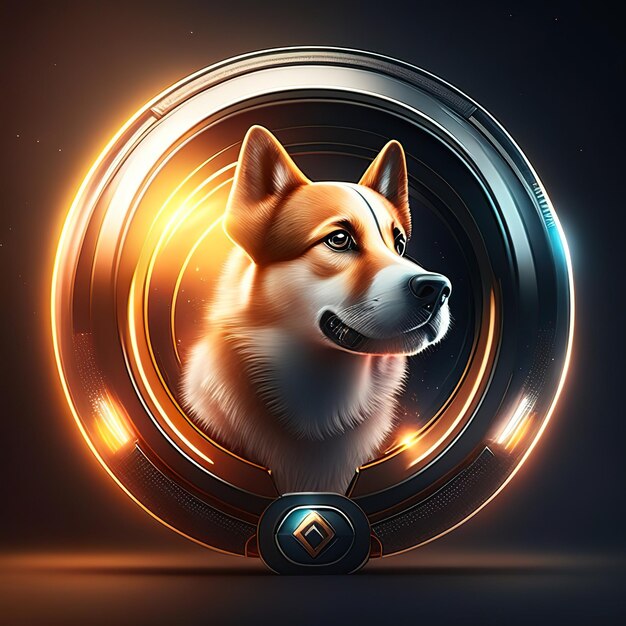 Zdjęcie nowoczesne okrągłe logo z psem i detalami w kolorze złotym i jasnym w tle generacyjna ai
