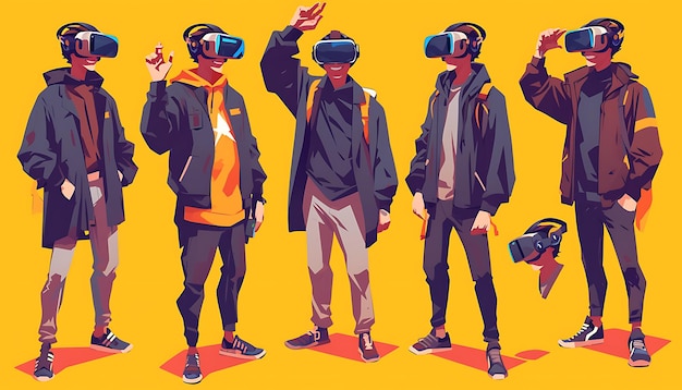 Nowoczesne okulary VR i technologia słuchawek dla pełnych akcji przygód gier z kolorowymi odkryciami