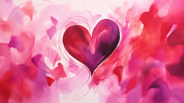 Zdjęcie nowoczesne podejście do tradycyjnej sztuki serca ten akwarel prezentuje mieszankę gorącego różowego i głębokiego