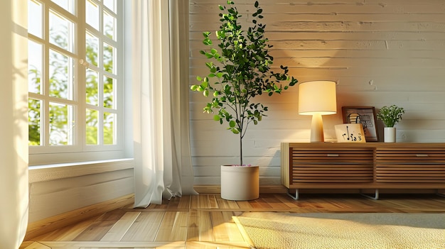 Nowoczesne pomieszczenia mieszkalne z zielonymi akcentami Stylowe meble i minimalistyczne dekoracje dla spokojnego środowiska domowego